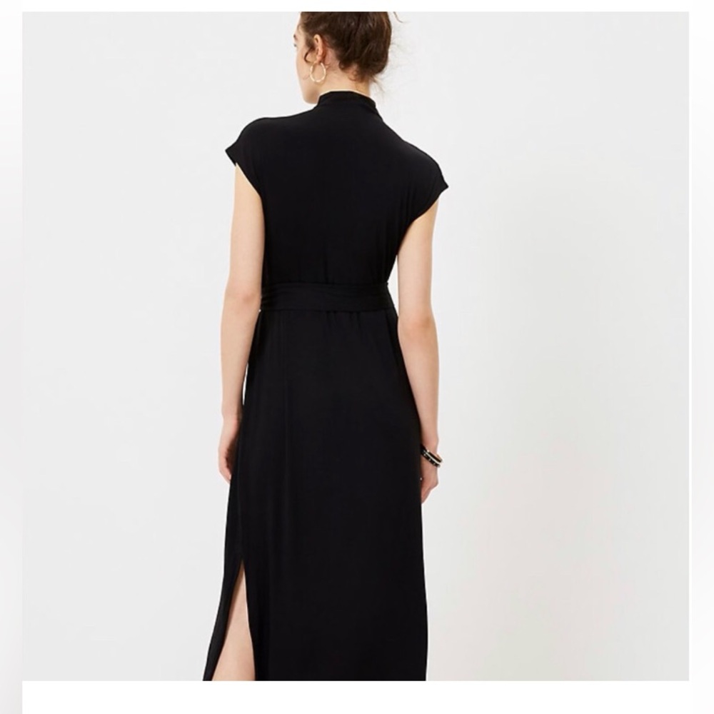 Loft Mock neck Black Tie waist Dress - Picture 2 of 6